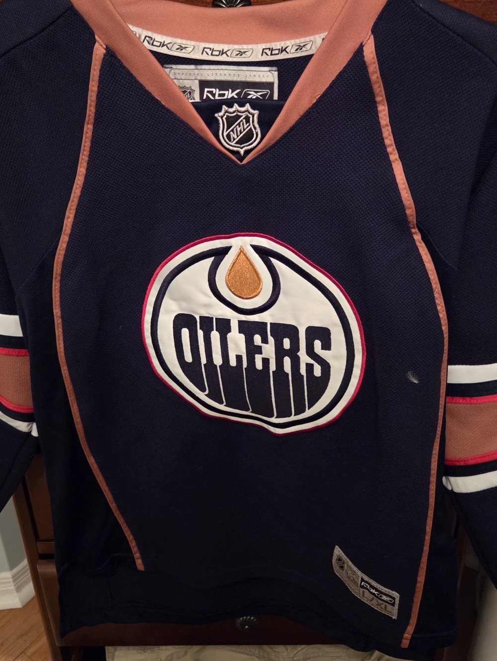NHL Oilers Reebok Navy and Orange Edmonton Oilers Hockey Jersey NHL